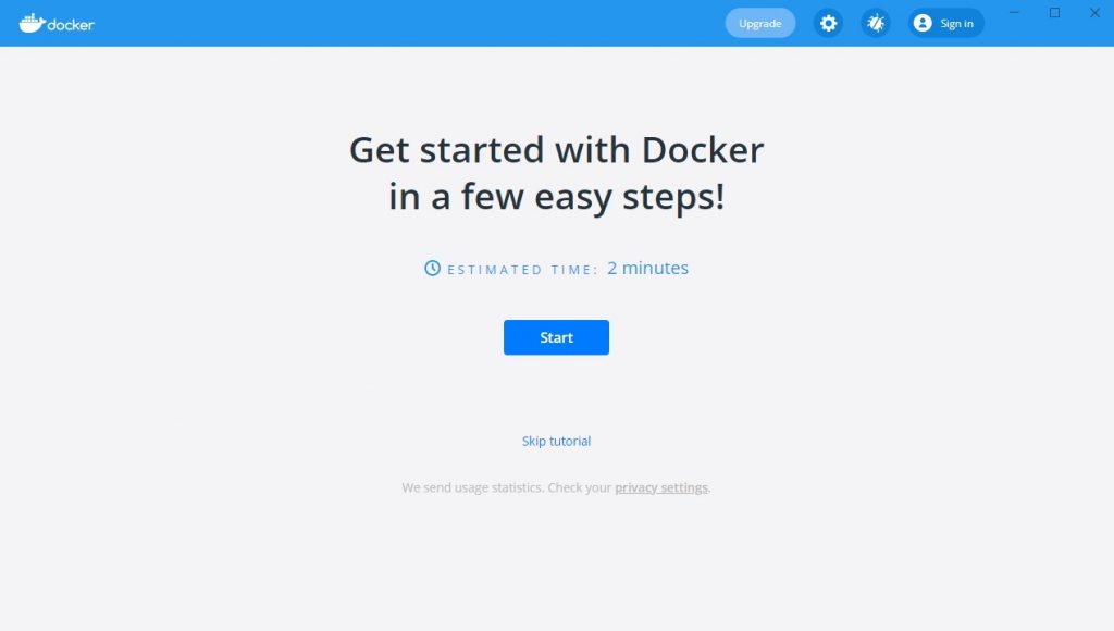 Docker windows install successful launch